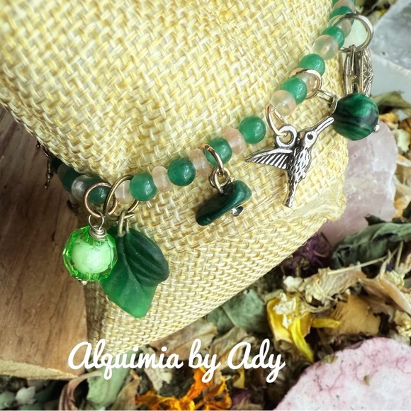 Gemstones charms beaded handmade unique bracelet - Picture 3 of 5